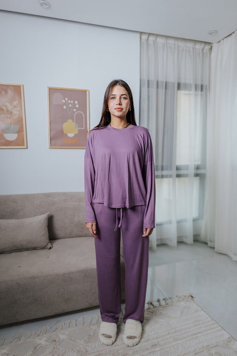 Women Fall pajama set Oversized Lavender shirt + Pants